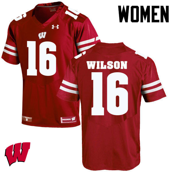 Women Wisconsin Badgers #16 Russell Wilson College Football Jerseys-Red - Click Image to Close